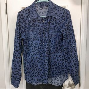 Westbound Denim Leopard Print Button Down